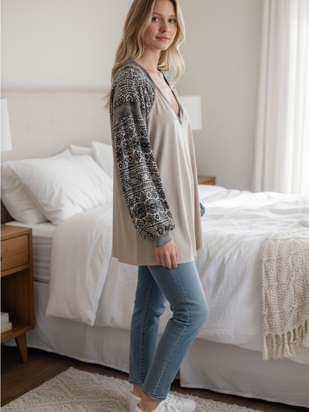 POL Aztec Print Beige Blouse - Picture 5 of 11